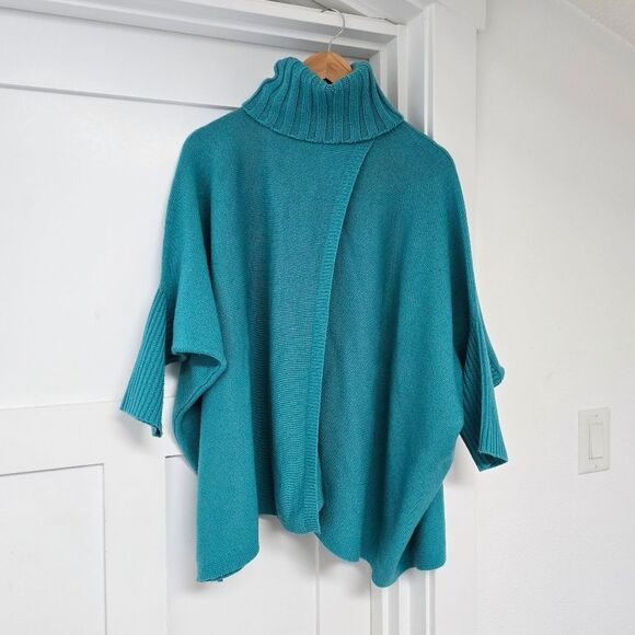 Diane Von Furstenberg Ahiga Turtleneck Poncho Wool Cadhmere Sweater in Turquouse - Picture 1 of 14